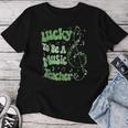 Retro Groovy Lucky To Be A Music Teacher St Patrick's Day Women T-shirt Personalized Gifts