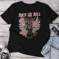 Rock And Roll Guitarraintage Rock Música Cuello Camiseta de mujer Regalos divertidos