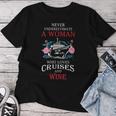 Never Underestimate A Woman Loves Cruises And Wine Flamingo Women T-shirt Personalized Gifts