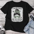 I Wear Gray For My Sister Messy Bun Brain Cancer Awareness Women T-shirt Personalized Gifts