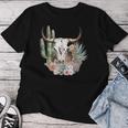 Western Boho Chic Longhorn Bull Skull Cactus Beige Pattern Women T-shirt Personalized Gifts