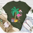 Pink Flamingo Christmas Palm Tree Tropical Xmas Women T-shirt Funny Gifts