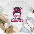 100 Days Smarter Girls Messy Bun Hair 100 Days Of School Women T-shirt Unique Gifts