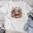 Cardinal & Chickadee Birds Spring Flowers Women T-shirt Unique Gifts