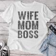 Damen Spüche Damen Wife Mom Boss Muttertag Geschenk Mama Mutter Mit-Ausschnitt T-shirt Frauen Lustige Geschenke