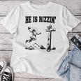He Is Rizzin Meme Basketball Retro Christian Cross Religious Women T-shirt Funny Gifts