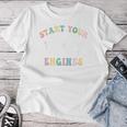 Start Your Engines Groovy Checkered Flag Retro Racing Women T-shirt Personalized Gifts