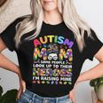 Autism Mom Raising Hero Messy Bun Autism Awareness Women T-shirt Gifts for Her