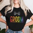 Bachelor Party Rainbow Gay Pride Groom Bow Tie Women T-shirt Gifts for Her