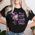 Blessed By God Saved By Jesus Purple Floral Cross Christian Women T-shirt Gifts for Her