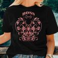 Boss Lady Pink Floral Butterfly Swirl Women T-shirt Gifts for Her