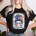 Colorado State Flag Sunglasses Mom Messy Bun Hair Girl Women T-shirt Gifts for Her