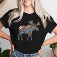 Colorful Moose Flower Animal Winter Mountains Wildlife Moose Women T-shirt Gifts for Her
