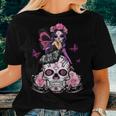 Cute Fairy Sugar Skull Breast Cancer Butterfly Pink Ribbon Women T-shirt Gifts for Her