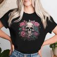 Eternal Harmony Enchanting Cool Skull And Floral Pink Roses Women T-shirt Gifts for Her