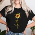 Faith Cross Sunflower Butterflies Flowers Christians Flora Women T-shirt Gifts for Her