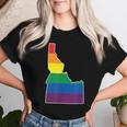 Gay Pride Flag Idaho State Map Rainbow Stripes Women T-shirt Gifts for Her