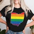 Gay Pride Flag Ohio State Map Rainbow Stripes Women T-shirt Gifts for Her