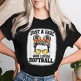 Girls Softball Fan Player Messy Bun Softball Lover Women T-shirt Gifts for Her