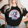 Grim Reaper Riding Unicorn Rainbow Heavy Metal Women T-shirt Gifts for Her