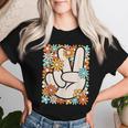 Hippie Peace Hand Sign Groovy Flower 60S 70S Retro Women T-shirt Gifts for Her