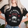 It's Race Day Y'all Checkered Flag Racing Messy Bun Pit Crew Women T-shirt Gifts for Her