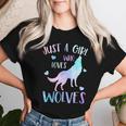 Just A Girl Who Loves Wolves Watercolor Cute Wolf Lover Women T-shirt Gifts for Her