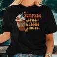 Pumpkin Spice Latte Jesus Christ Thanksgiving Fall Groovy Women T-shirt Gifts for Her