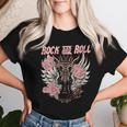 Rock And Roll Guitarraintage Rock Música Cuello Camiseta de mujer Regalos para ella