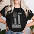 Be Strong And Courageous Christian American Flag Women T-shirt Gifts for Her