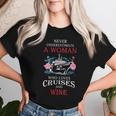Never Underestimate A Woman Loves Cruises And Wine Flamingo Women T-shirt Gifts for Her