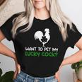 Want To Pet My Lucky Cock St Patrick's Day Chicken Pun Women T-shirt Gifts for Her