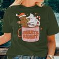 Retro Groovy Merry & Bright Gingerbread Christmas Cute Santa Women T-shirt Gifts for Her