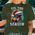 Tis The Season Football Mom Christmas Santa Hat Colorful Women T-shirt Gifts for Her