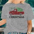 Merry Christmas White Buffalo Plaid Truck Tree Womens Women T-shirt Gifts for Her