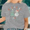 Retro Mother Baby Nurse Christmas Tree Snowman Postpartum Women T-shirt Gifts for Her