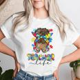 Messy Bun Teacher Life Glasses Bandana Autism Awareness Women T-shirt Gifts for Her