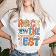 Rock The Test Testing Day Retro Groovy Teacher Student Women T-shirt Gifts for Her