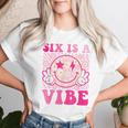 Six Is A Vibe 6Th Birthday Groovy 6 Year Old Pink Smile Face Women T-shirt Gifts for Her