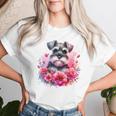 Watercolor Cute Miniature Schnauzer Dog Mom Pink Flowers Women T-shirt Gifts for Her