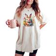 Bunny Rabbit Face Floral Watercolor Painting Love Bunnies Women's Oversized Comfort T-shirt Ivory