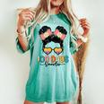 Cute 100Th Day Of School Girls Messy Bun 100 Days Smarter Women's Oversized Comfort T-shirt Chalky Mint