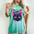 Edm Rave Trippy Cat Mushroom Psychedelic Festival Women's Oversized Comfort T-shirt Chalky Mint