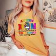 Autism Mom Raising Hero Groovy Messy Bun Autism Awareness Women's Oversized Comfort T-shirt Mustard