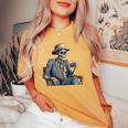 Cowboy Skeleton Drinking Whiskey Western Outlaw Skull Saloon Women's Oversized Comfort T-shirt Mustard