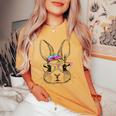 Cute Bunny Rabbit Face Tie Dye Glasses Girl Happy Easter Day Women's Oversized Comfort T-shirt Mustard