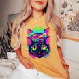 Edm Rave Trippy Cat Mushroom Psychedelic Festival Women's Oversized Comfort T-shirt Mustard