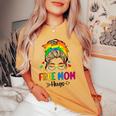 Free Mom Hugs Messy Bun Rainbow Gay Trans Pride Mother Day Women's Oversized Comfort T-shirt Mustard