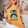 Messy Hair Woman Bun Beach Life For Teacher Lunch Lady Love Women's Oversized Comfort T-shirt Mustard