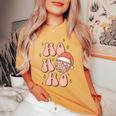 Retro Christmas Disco Ball Groovy Ho Ho Ho Santa Hat Xmas Women's Oversized Comfort T-shirt Mustard